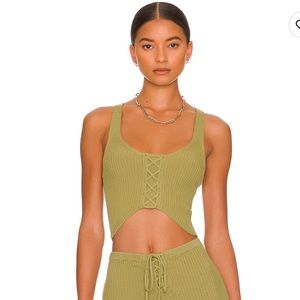 Camila Coehlo Artemis Lace Up Knit Top Size Small Rosemary Green